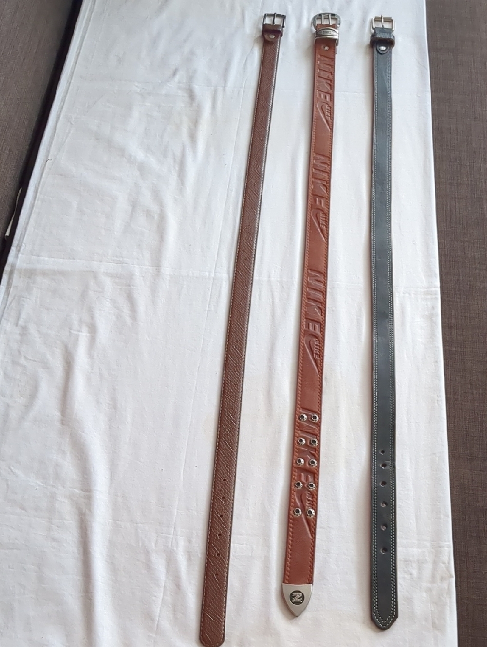 Mens 36-42 Leather Stitched  Diff Colors Set Of 3 Metal Buckle Belts Bundle NWOT